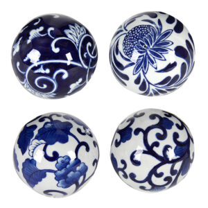 Navy Blue & White Decorative Orbs, Set of 4